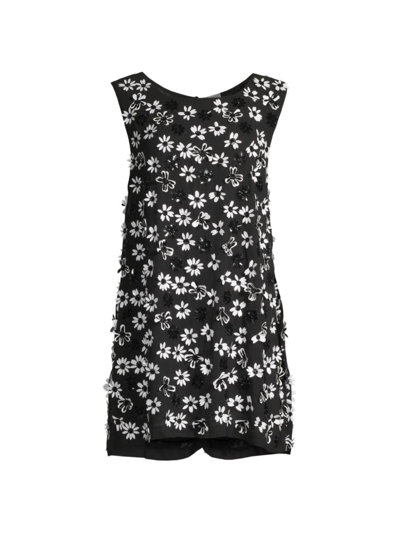 Shop La Vie Style House Women's Sequined Daisy-appliqué Sleeveless Sheath Dress In Black White