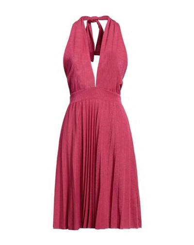 Kaos Jeans Woman Midi Dress Fuchsia Size 8 Cotton, Polyester, Polyamide, Metallic Polyester, Elastan In Pink