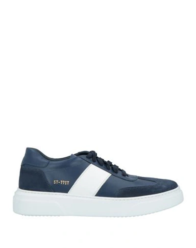 Shop Stokton Man Sneakers Navy Blue Size 9 Leather