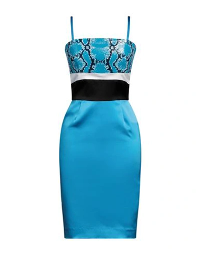 Shop Angelo Marani Woman Midi Dress Turquoise Size 4 Cotton, Viscose, Elastane, Acetate, Polyamide In Blue