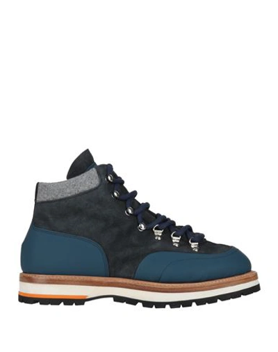 Shop Andrea Ventura Firenze Man Ankle Boots Navy Blue Size 9 Leather, Textile Fibers