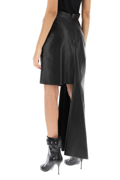 Shop Alexander Mcqueen Leather Skirt With Knotted Detail