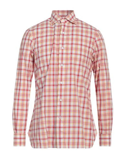 Shop Isaia Man Shirt Brick Red Size 16 ½ Cotton