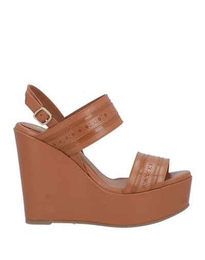 Shop Santoni Woman Sandals Brown Size 8 Leather