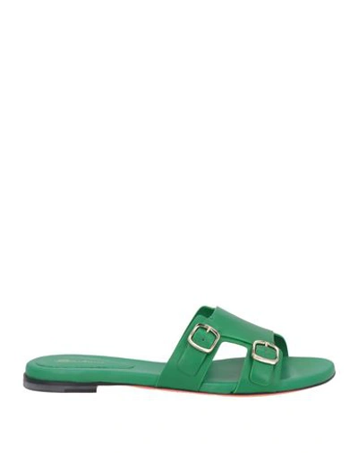Santoni Woman Sandals Green Size 10 Leather In Green
