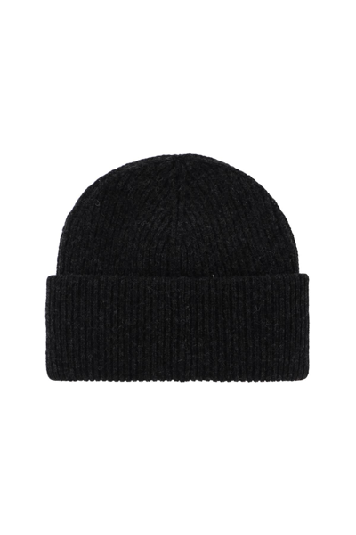 Shop Ganni Beanie Hat With Logo Label