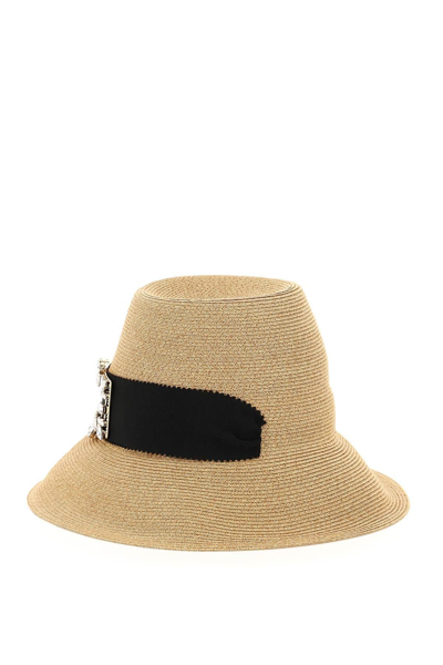 Shop Roger Vivier Straw Hat With Broche Vivier Buckle