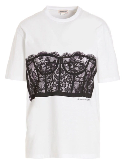 Shop Alexander Mcqueen Corset T-shirt White/black