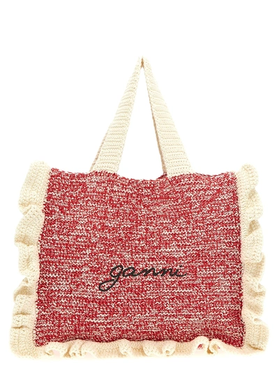 Shop Ganni Crochet Shopping Bag Tote Bag Multicolor