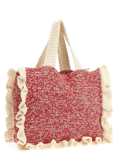 Shop Ganni Crochet Shopping Bag Tote Bag Multicolor