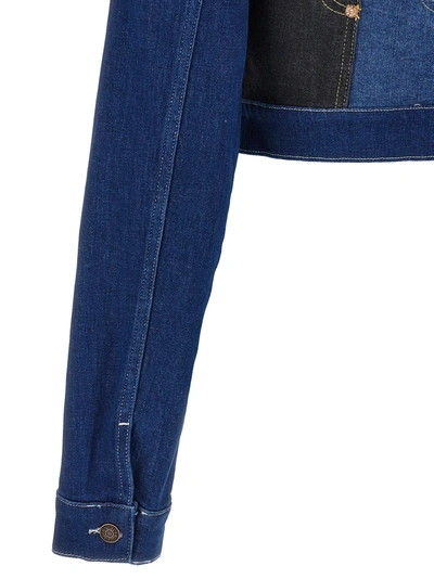 Shop Mo5ch1no Jeans Cropped Denim Jacket Casual Jackets, Parka Blue
