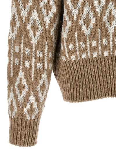 Shop Brunello Cucinelli Diamond Jaquard Sweater Sweater, Cardigans Beige