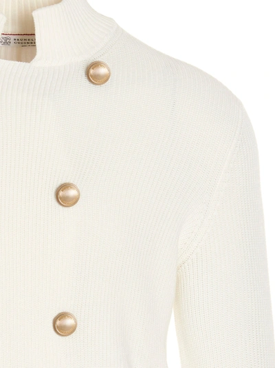 Shop Brunello Cucinelli Double Breast Cardigan Sweater, Cardigans White
