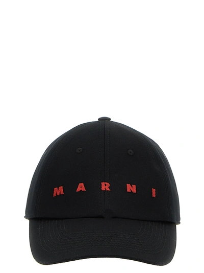 Shop Marni Logo Embroidery Cap Hats Black