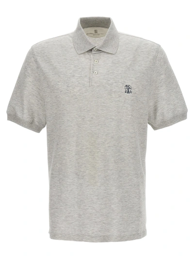 Shop Brunello Cucinelli Logo Print  Shirt Polo Gray