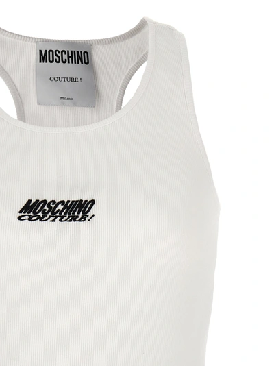 Shop Moschino Logo Ribbed Top Tops White