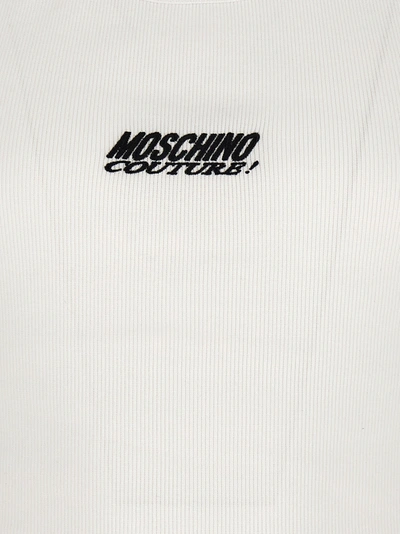 Shop Moschino Logo Ribbed Top Tops White