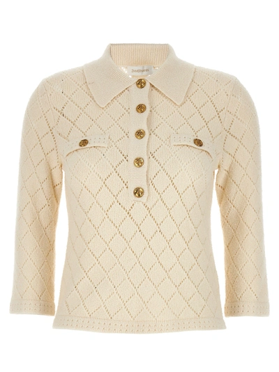 Shop Zimmermann Matchmaker Pointelle Polo Top Sweater, Cardigans White