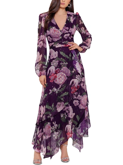Shop Xscape Womens Chiffon Floral Maxi Dress In Purple