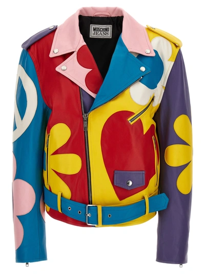 Shop Mo5ch1no Jeans Multicolor Biker Jacket Casual Jackets, Parka Multicolor