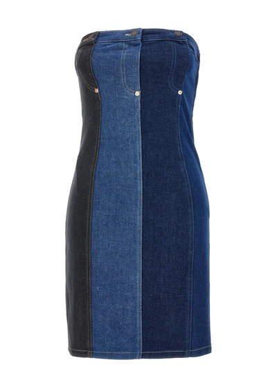 Shop Mo5ch1no Jeans Patchwork Mini Dress Dresses Blue