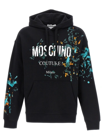 Shop Moschino Printed Hoodie Sweatshirt Black