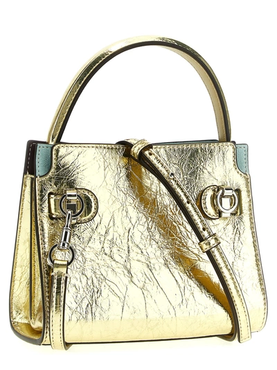 Shop Tory Burch Radziwill Metallic Petite Double 'lee Handbag Hand Bags Gold