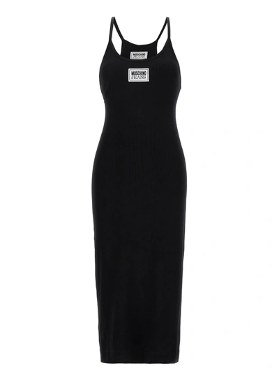 Shop Mo5ch1no Jeans Ribbed Midi Dress Dresses Black