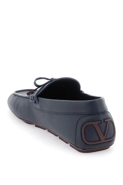 Shop Valentino Garavani Leather Loafers With Bow In Blue