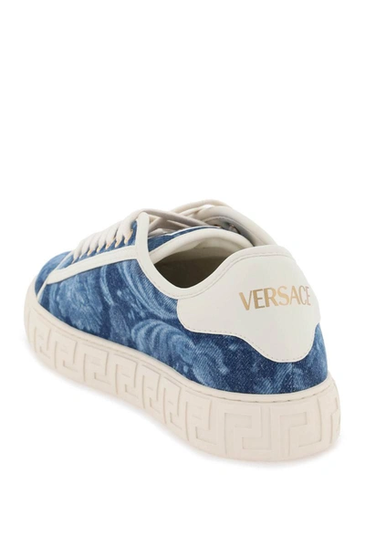Shop Versace Barocco Greca Sneakers In Blue