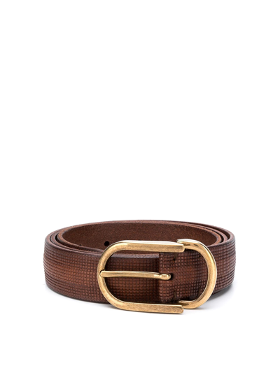 Shop Brunello Cucinelli Pebbled Leather Belt In Brown