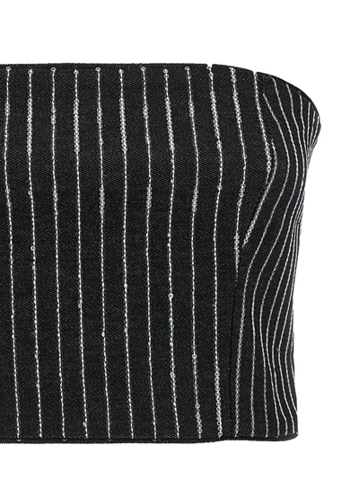 Shop Rotate Birger Christensen Sequin Pinstripe Crop Top Tops Black