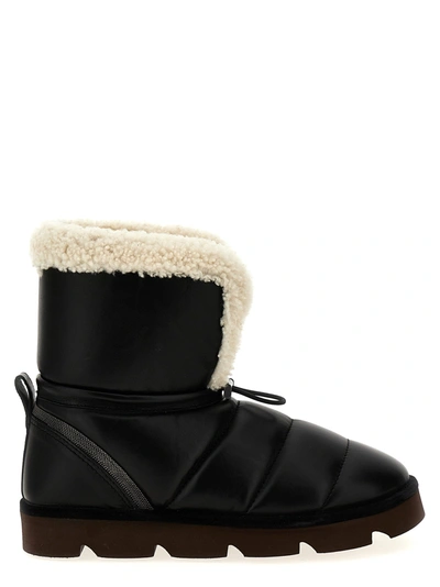 Shop Brunello Cucinelli Sheepskin Leather Ankle Boots Boots, Ankle Boots Black