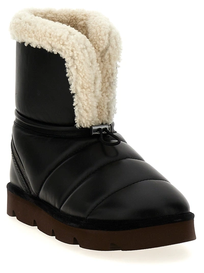 Shop Brunello Cucinelli Sheepskin Leather Ankle Boots Boots, Ankle Boots Black