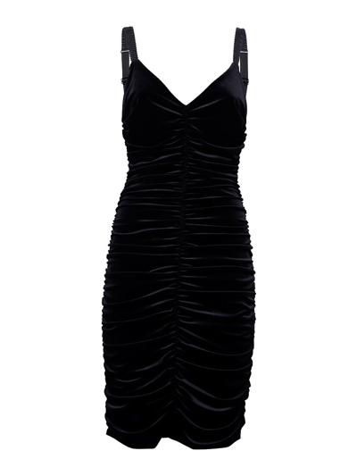 Shop Dolce & Gabbana Velvet Draped Sleeveless Dress In Black