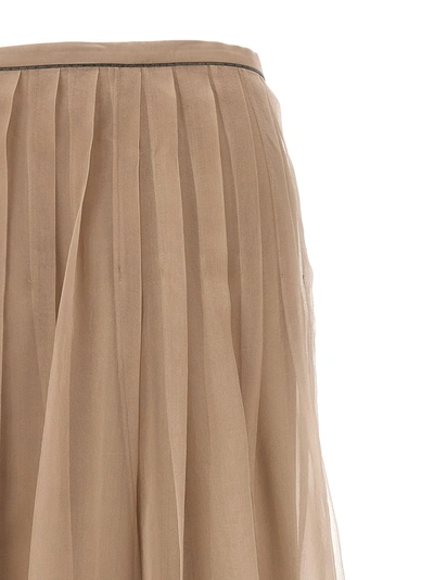 Shop Brunello Cucinelli Silk Tulle Skirt Skirts Beige