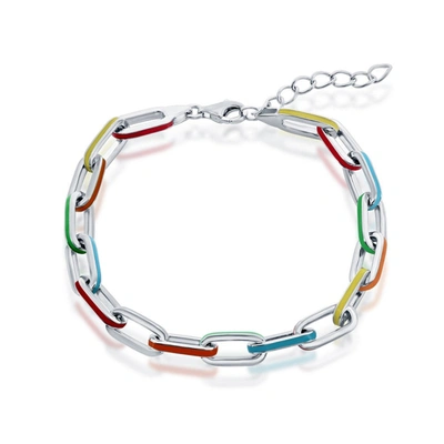 Simona Sterling Silver Multi-color Enamel Paperclip Bracelet In Silver