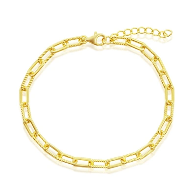 Simona Sterling Silver Or Gold Plated Over Sterling Silver Polished Rope Design Paperclip Bracelet In Gold