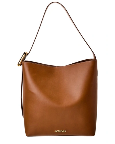 Shop Jacquemus Le Regalo Leather Shopper Tote In Brown