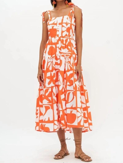 Shop Oliphant Tie Strap Button Midi Dress In Twiggy Orange In Multi