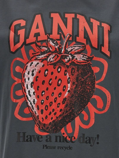 Shop Ganni Strawberry T-shirt Gray