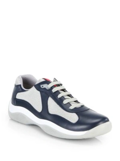 Prada Newac Leather & Mesh Sneakers In Black