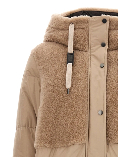 Shop Brunello Cucinelli Teddy Detail Down Jacket Casual Jackets, Parka Beige