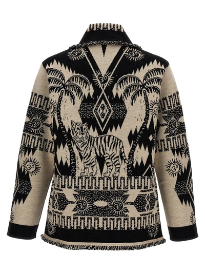 Shop Alanui Wood Block Ibrid Sweater, Cardigans White/black