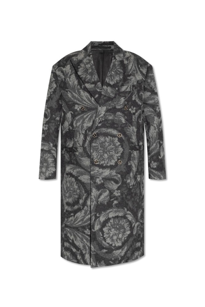 Shop Versace Barocco Double Breasted Long Coat In Multi