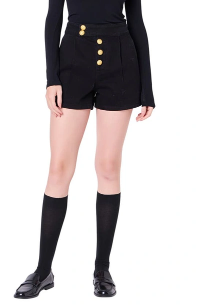 Shop English Factory Button Fly Denim Shorts In Black