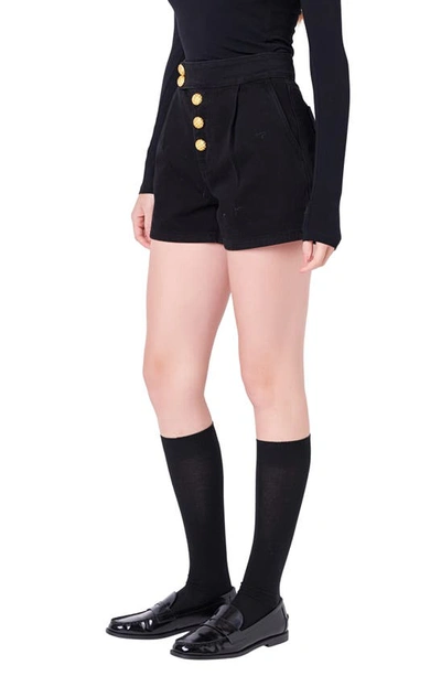 English Factory Button Fly Denim Shorts In Black