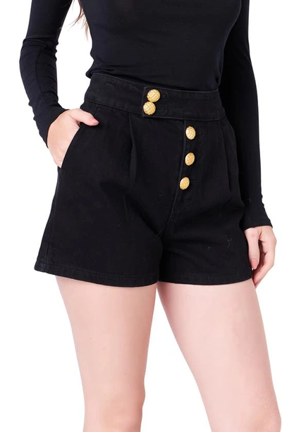 English Factory Button Fly Denim Shorts In Black