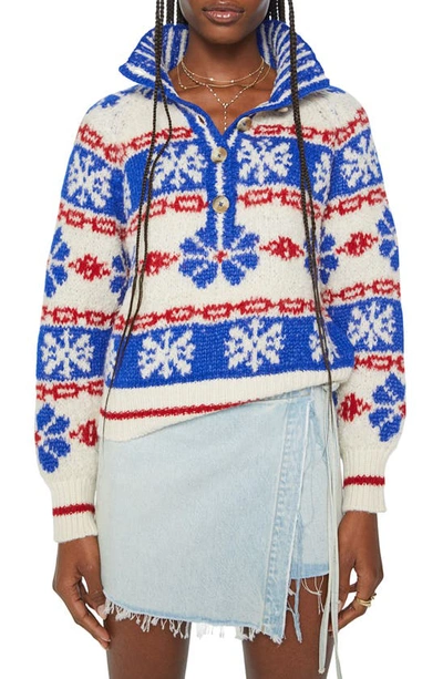 Shop Mother The Buttoned Fair Isle Alpaca Blend Sweater In Snow Daze