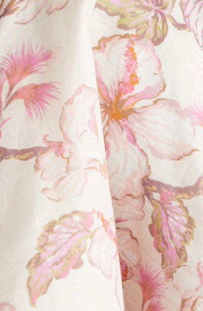 Shop Zimmermann Matchmaker Crystal Embellished Belted Linen & Silk Organza Minidress In Coral Hibiscus